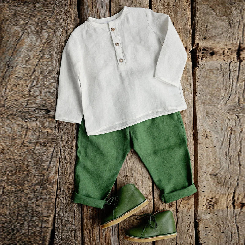 Chic Casual Cotton Linen Shirt Children's 2024 New Retro