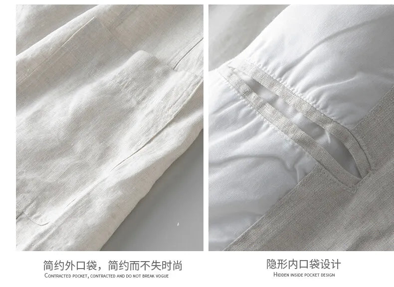 2025 Summer New Men's Linen Casual Suit Top Solid Color Lightweight Breathable Luxury Cotton Hemp Top 100% Linen Fabric