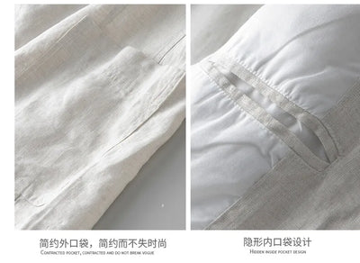 2025 Summer New Men's Linen Casual Suit Top Solid Color Lightweight Breathable Luxury Cotton Hemp Top 100% Linen Fabric