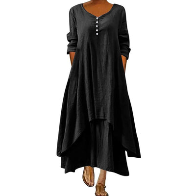 Women Elegant Linen White Dresses Bohemia Layering Vintage Robe Long Sleeve Loose Long Dress Female Autumn Vestidos