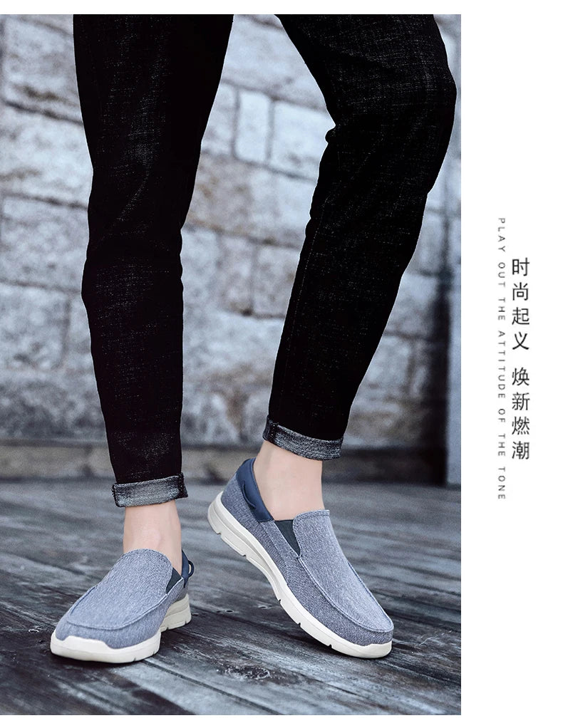 Men’s Summer Breathable Canvas Shoes Lightweight Slip-On Casual Flats