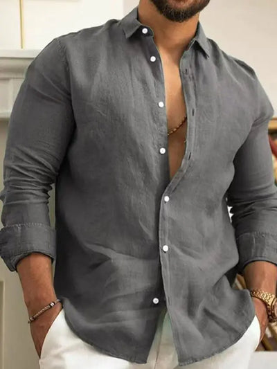 Solid Color Cotton Linen Plain Shirt Men Classic Button-up Lapel Long Sleeve Shirts Spring/ Summer Fashion Loose Mens Top Shirts