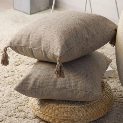 Embroidered Leaves Linen-Effect Cushion Cover