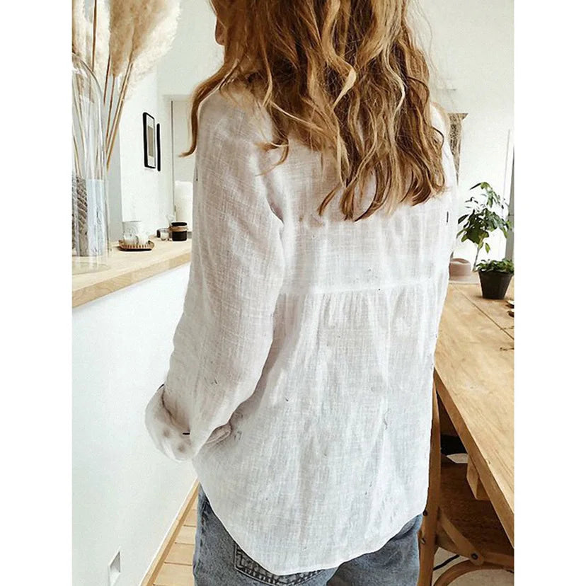 2025 New Linen Cotton Shirts Fashion Women Single Breasted Button Lapel Blouses Shirt Elegant Long Sleeve Loose Tunic Clothing