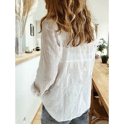 2025 New Linen Cotton Shirts Fashion Women Single Breasted Button Lapel Blouses Shirt Elegant Long Sleeve Loose Tunic Clothing