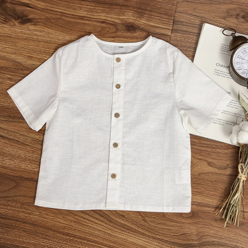 Boys Cotton And Linen Short-Sleeved