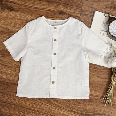 Boys Cotton And Linen Short-Sleeved