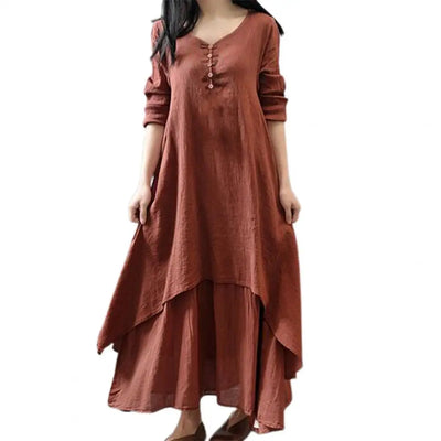 Women Elegant Linen White Dresses Bohemia Layering Vintage Robe Long Sleeve Loose Long Dress Female Autumn Vestidos