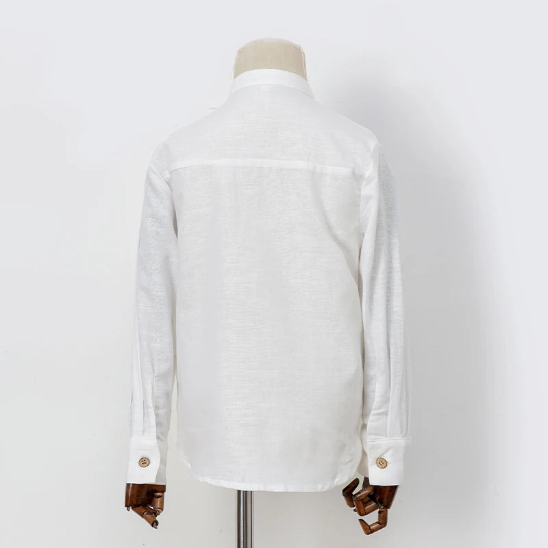 Boys White Linen Shirt Autumn male