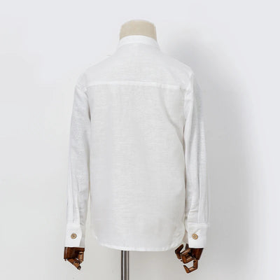 Boys White Linen Shirt Autumn male