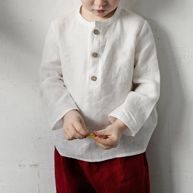 Chic Casual Cotton Linen Shirt Children's 2024 New Retro