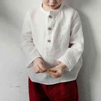 Chic Casual Cotton Linen Shirt Children's 2024 New Retro