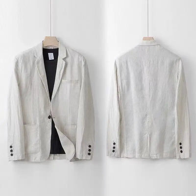 Spring Autumn Fashion Men Linen Two-piece Set Blazer Jacket