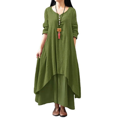 Women Elegant Linen White Dresses Bohemia Layering Vintage Robe Long Sleeve Loose Long Dress Female Autumn Vestidos