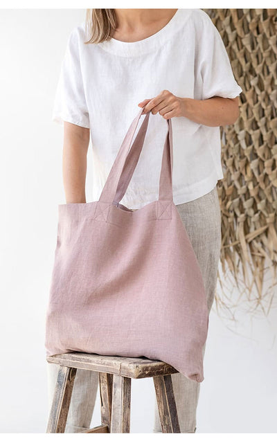 Linen 100% Pure Hemp Shoulder Bags Large Capacity Handbag Portable Shopping Bag Supermarket Environmental Cloth Pouch Women Bag