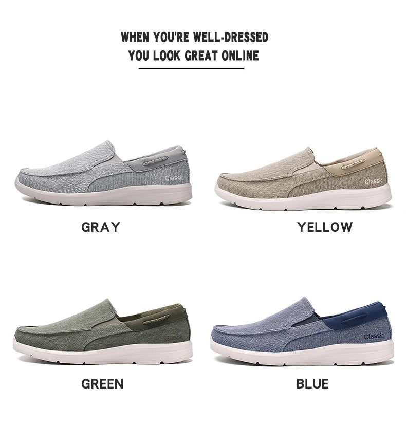 Men’s Summer Breathable Canvas Shoes Lightweight Slip-On Casual Flats