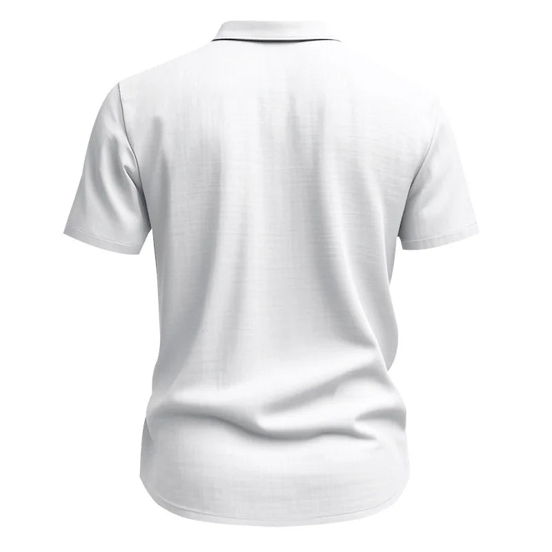 Men's Cotton Linen Short-Sleeved Shirt Summer Solid Color