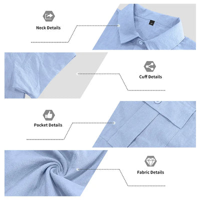 Men's Cotton Linen Short-Sleeved Shirt Summer Solid Color