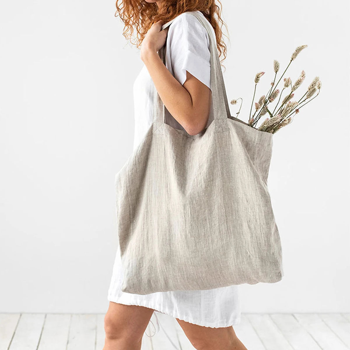 Linen 100% Pure Hemp Shoulder Bags Large Capacity Handbag Portable Shopping Bag Supermarket Environmental Cloth Pouch Women Bag