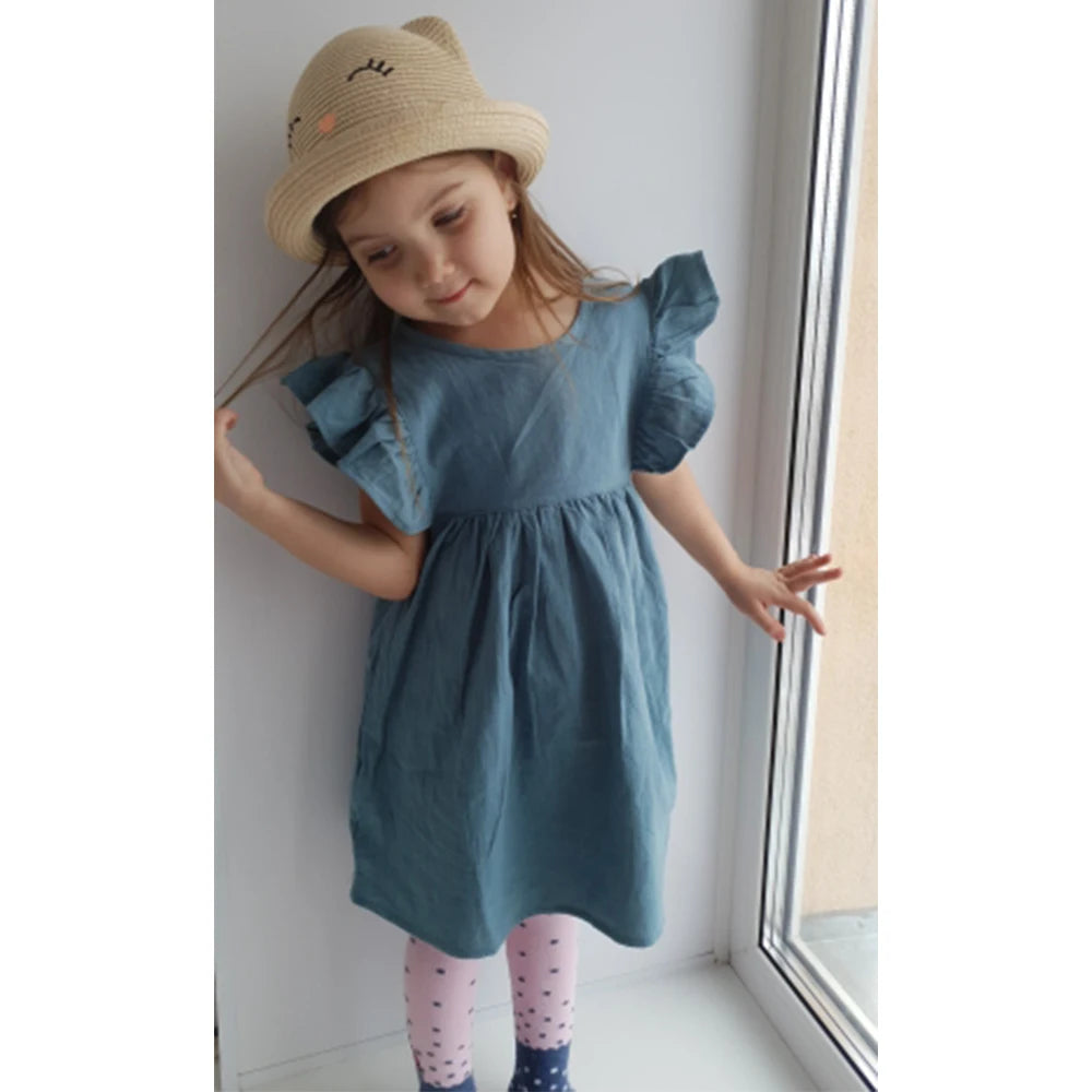 2025 Summer Kids Girls Dress Cotton Linen
