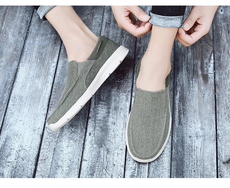 Men’s Summer Breathable Canvas Shoes Lightweight Slip-On Casual Flats