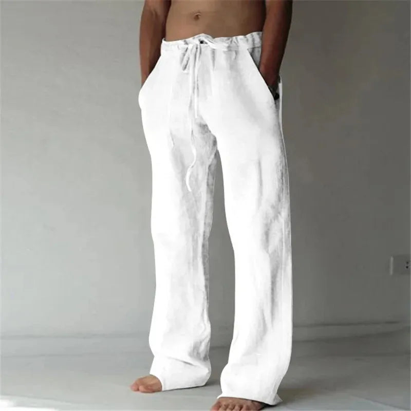 Men's Cotton Linen Long Pants Summer Solid Color