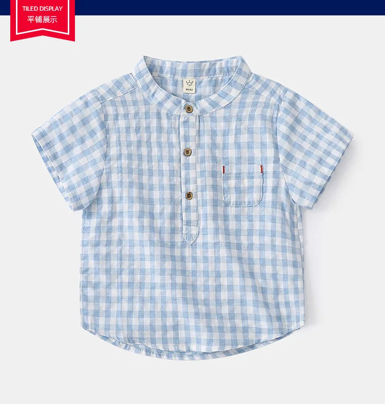 Summer Cotton Linen Boys Shirt Children Clothes Kids Tops