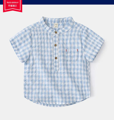Summer Cotton Linen Boys Shirt Children Clothes Kids Tops