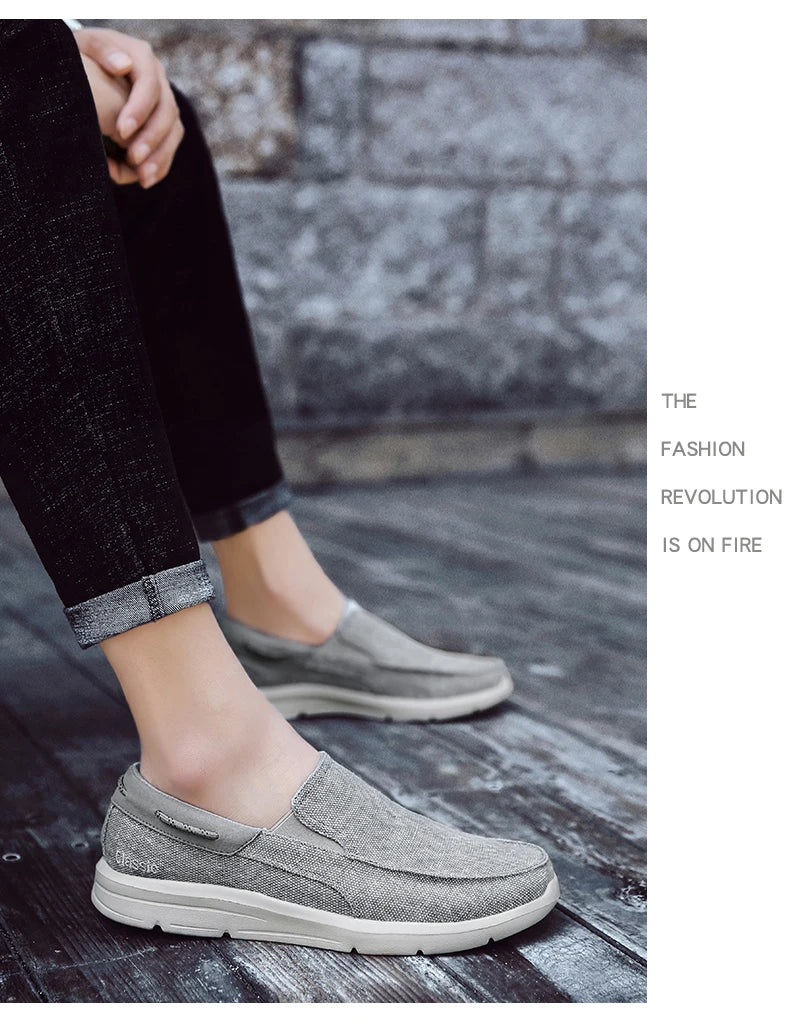 Men’s Summer Breathable Canvas Shoes Lightweight Slip-On Casual Flats