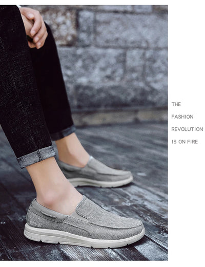 Men’s Summer Breathable Canvas Shoes Lightweight Slip-On Casual Flats