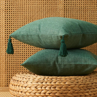 Embroidered Leaves Linen-Effect Cushion Cover