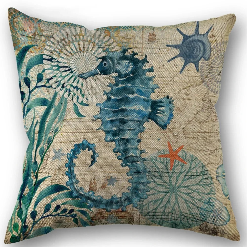 Marine Life Turtle Seahorse Whale Octopus Cushion