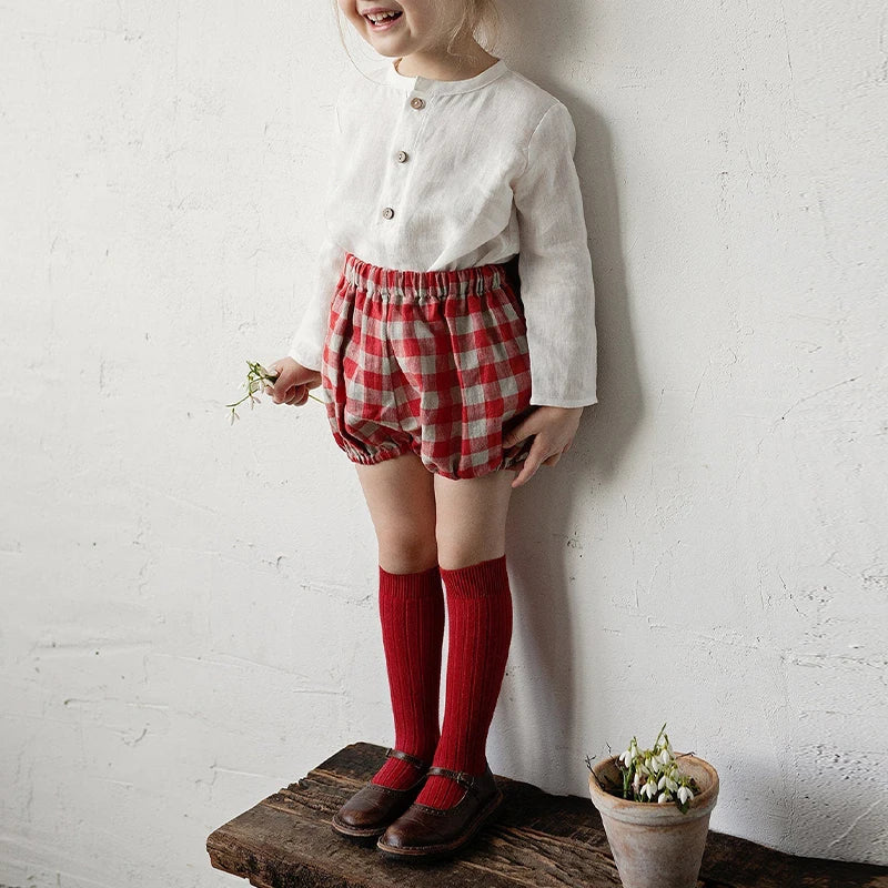 Chic Casual Cotton Linen Shirt Children's 2024 New Retro