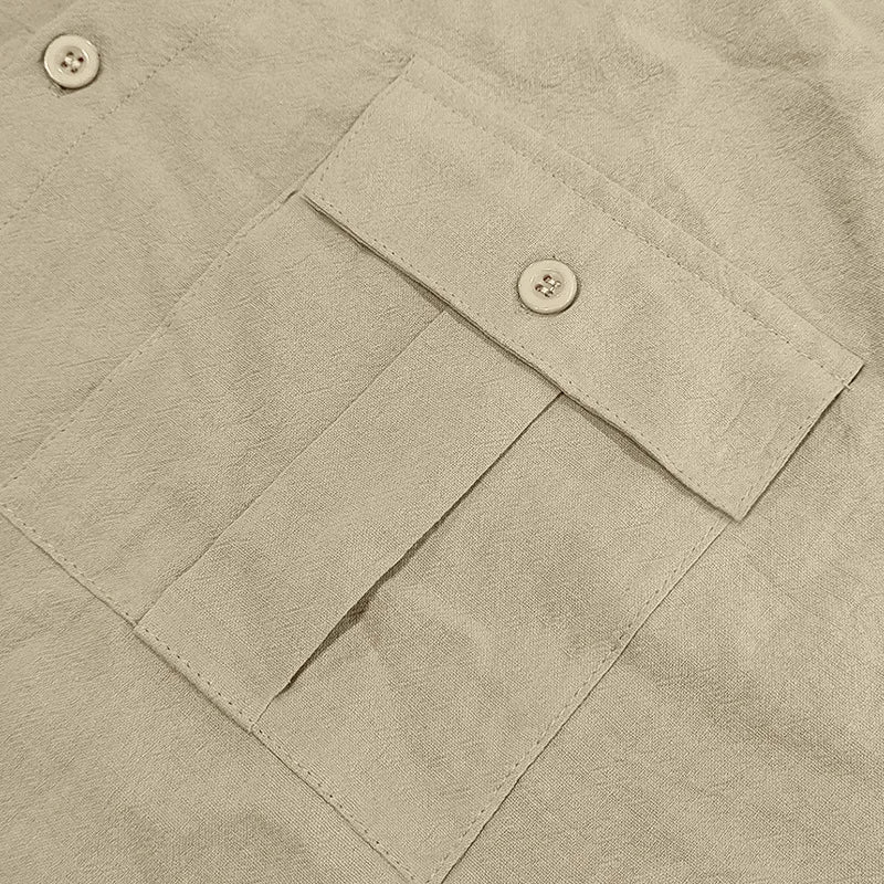 Men's Cotton Linen Short-Sleeved Shirt Summer Solid Color