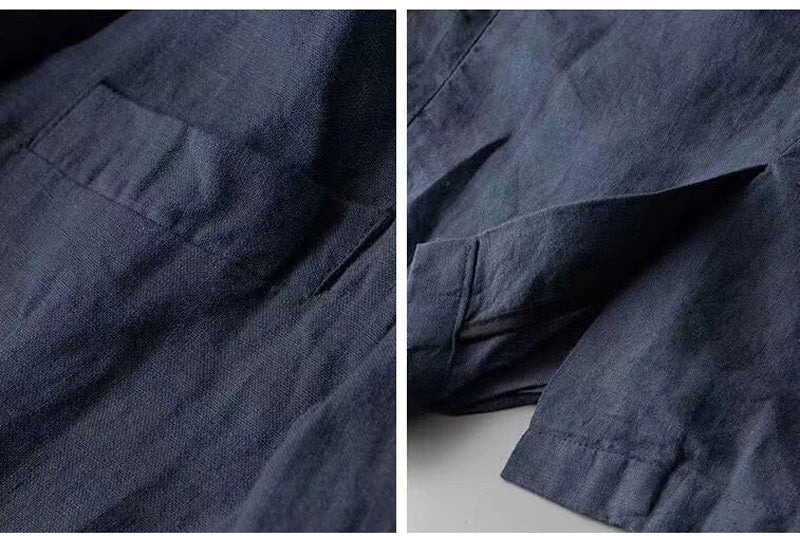 Spring Autumn Fashion Men Linen Two-piece Set Blazer Jacket