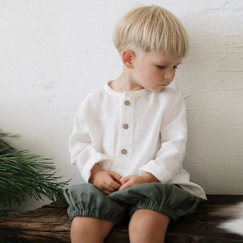 Chic Casual Cotton Linen Shirt Children's 2024 New Retro
