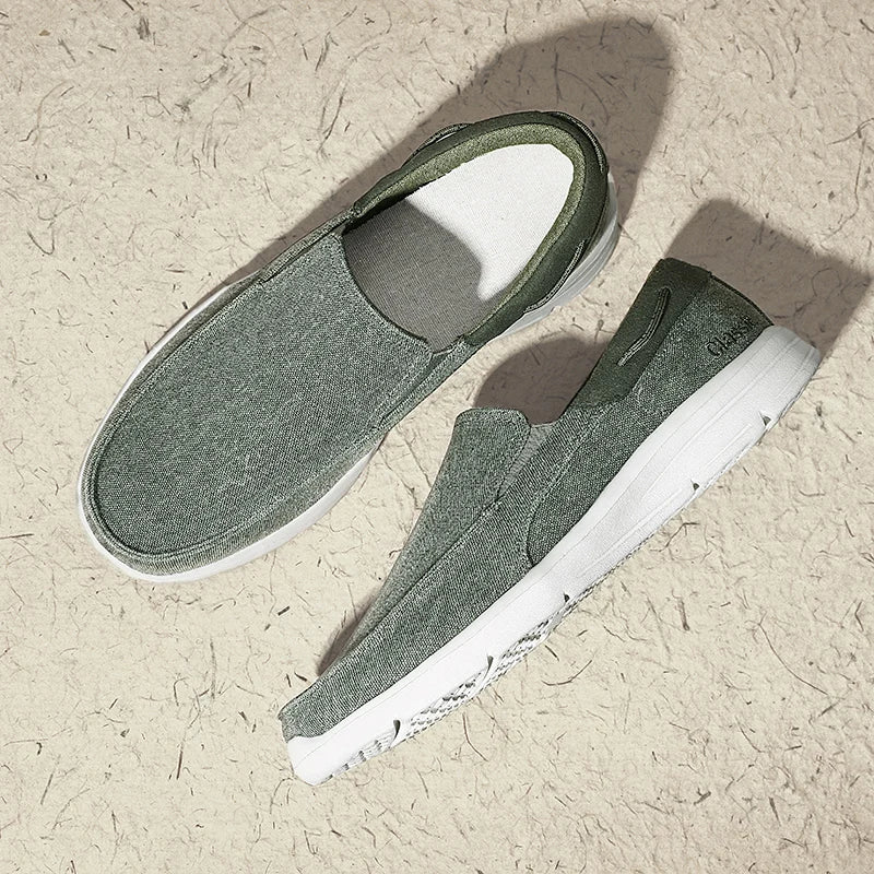 Men’s Summer Breathable Canvas Shoes Lightweight Slip-On Casual Flats