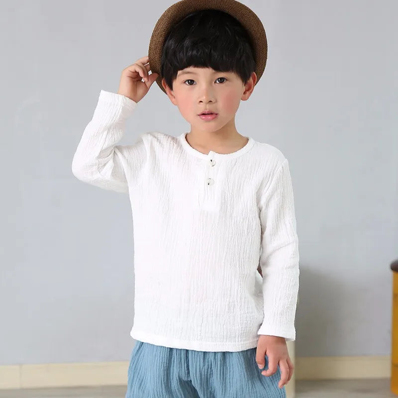 children t shirts fashion linen pleated boys t shirt