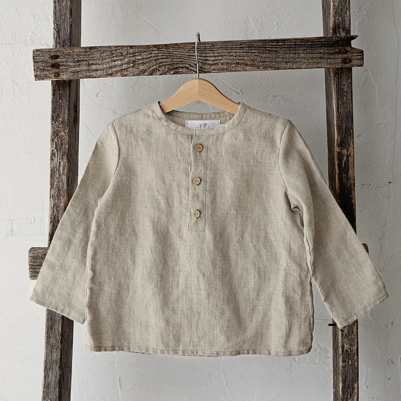 Chic Casual Cotton Linen Shirt Children's 2024 New Retro
