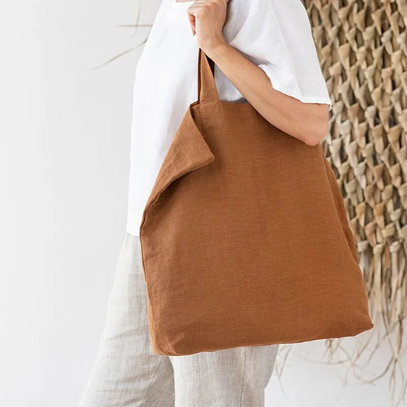 Linen 100% Pure Hemp Shoulder Bags Large Capacity Handbag Portable Shopping Bag Supermarket Environmental Cloth Pouch Women Bag