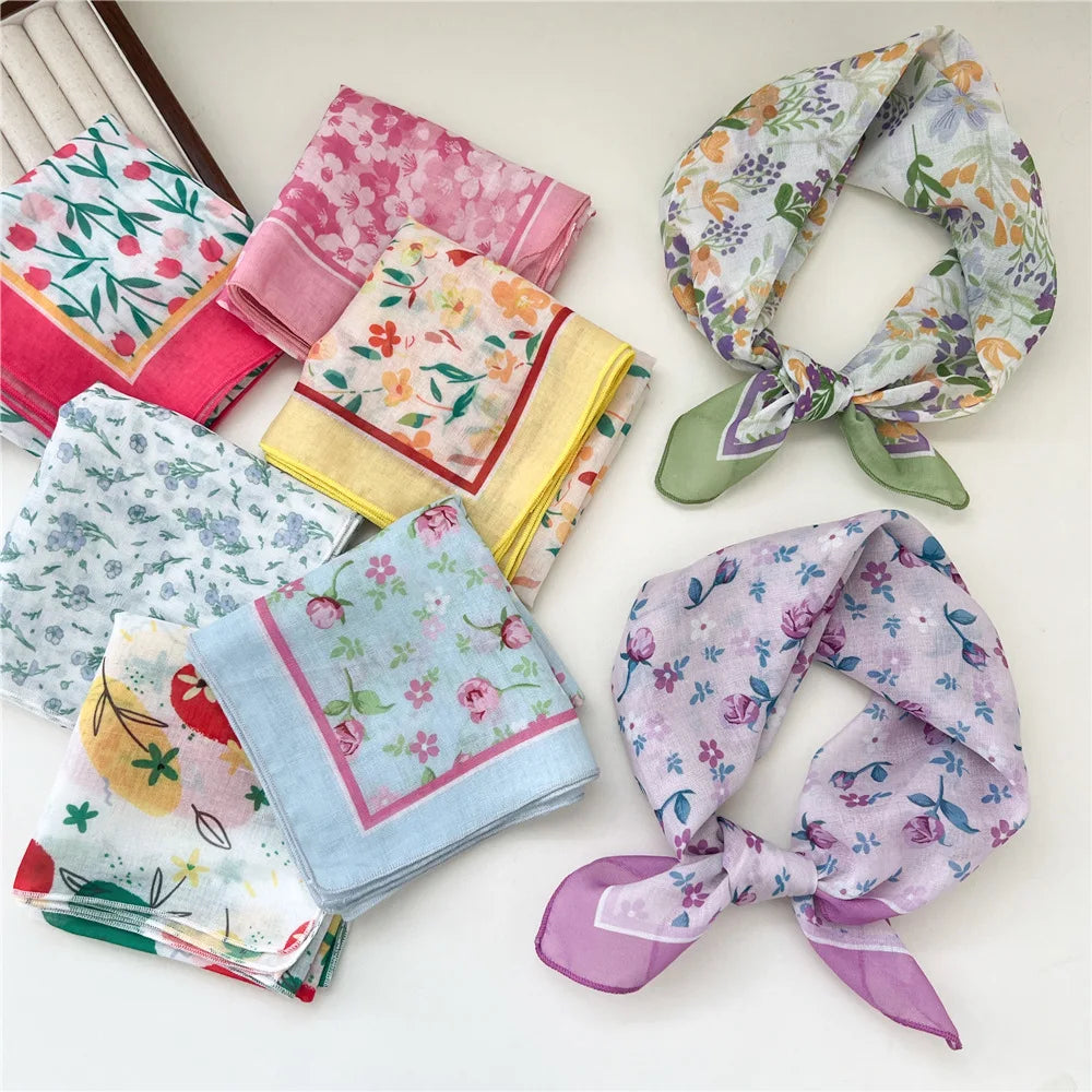 1pcscotton and linen square scarf, cherry blossom printed tie scarf, headscarf, women's filthy headscarf, women's headscarf, he