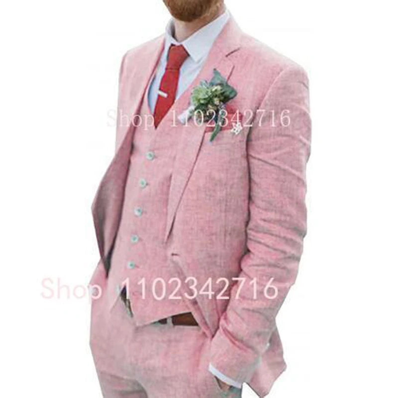 Costume Homme 3 Piece Linen Men Suits