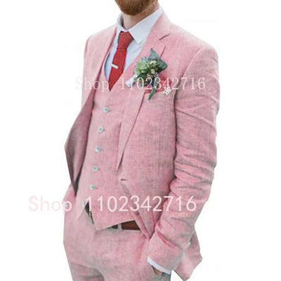 Costume Homme 3 Piece Linen Men Suits