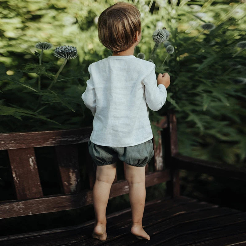 Chic Casual Cotton Linen Shirt Children's 2024 New Retro