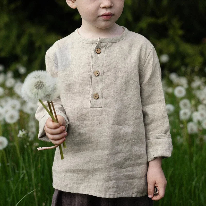 Chic Casual Cotton Linen Shirt Children's 2024 New Retro