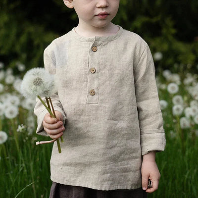 Chic Casual Cotton Linen Shirt Children's 2024 New Retro