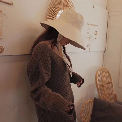 Summer Spring Japan Tie Bucket Hat Women Korean Big Brim