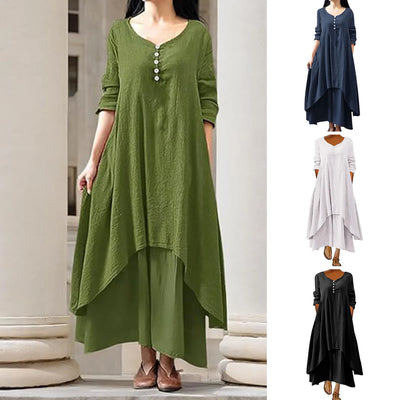 Women Elegant Linen White Dresses Bohemia Layering Vintage Robe Long Sleeve Loose Long Dress Female Autumn Vestidos