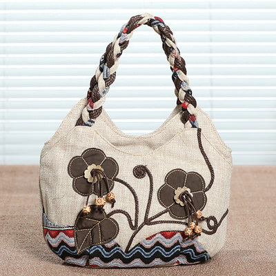Vintage Linen Handbag for Women National Style Handle Bag
