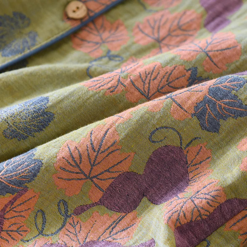 Japanese Spring and Autumn New Women's Pajama Set 100% Cotton Vintage Long Sleeved Pants Two Piece Set for Home Furnishings